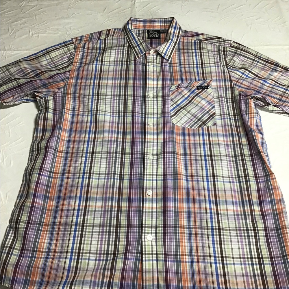 Volcom Casual Purple and Orange Plaid Button Down Shirt Item #111 - Picture 7 of 9